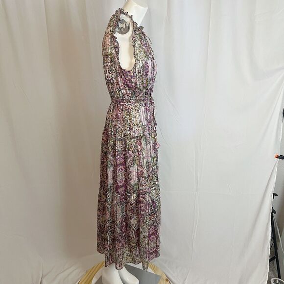 NWT Socialite Metallic Floral Print Tiered Sleeveless Purple Green Dress Size XL - Picture 4 of 7